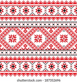 Traditional folk knitted red embroidery pattern from Ukraine