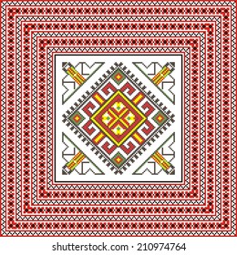 Traditional folk knitted red embroidery pattern from Ukraine and Russia