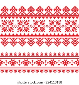 Traditional Folk Knitted Red Embroidery Pattern From Ukraine   