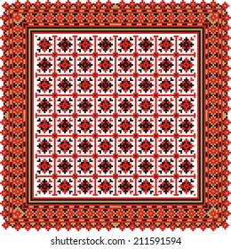 Traditional folk knitted red, gold and black embroidery pattern from Ukraine and Russia