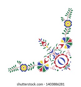 Traditional folk ornament, the Moravian ornament, floral embroidery symbol isolated on white background, vector illustration