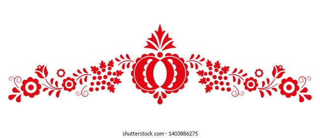 Ornamento folclórico tradicional, adorno moravo de la región Slovacko, símbolo de bordado floral aislado en fondo blanco, ilustración vectorial