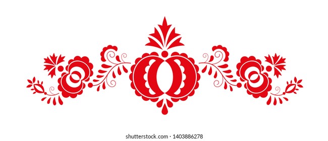 Traditional folk ornament, the Moravian ornament from region Slovacko, floral embroidery symbol isolated on white background, vector illustration