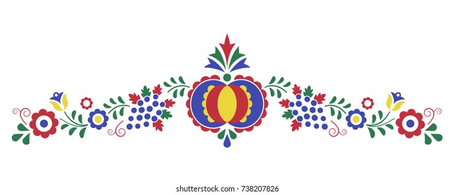 Traditional folk ornament, the Moravian ornament from region Slovacko, floral embroidery symbol isolated on white background, vector illustration