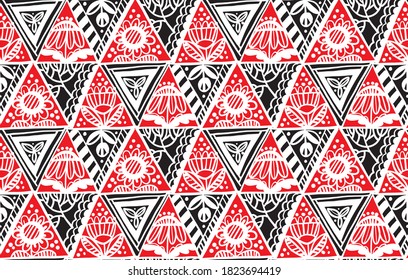 Traditional folk red and black floral seamless pattern for background, fabric, textile, wrap, surface, web and print design. Textile vector tile rapport with folk vibes floral elements.
