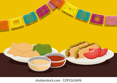 traditional food with party banner to day of the dead