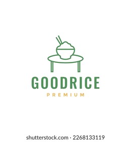 traditional food rice bowl bamboo culture minimal table logo design vector