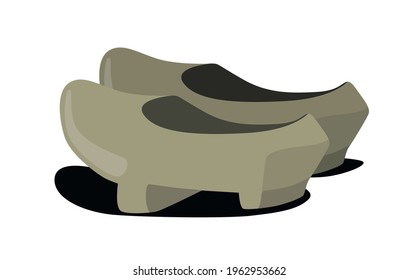 Traditional footwear. Shoes in Spain, Asturias. Isolated object on white background. Flat cartoon style vector illustration.