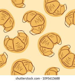 Traditional French croissant seamless pattern. Vector illustration.