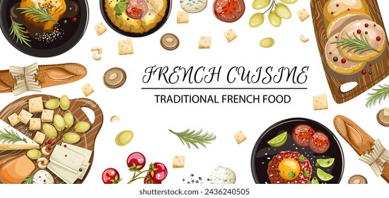 
Traditional French cuisine banner flyer. Isolate on a white background. Clipart, hand drawing. Vector