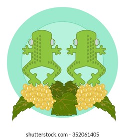 Traditional French food, frog, grapes.
