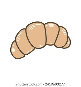 Traditional French pastry croissant doodle sketch style. Simple hand drawn puff pastry bagel. Croissant for breakfast, isolated vector illustration