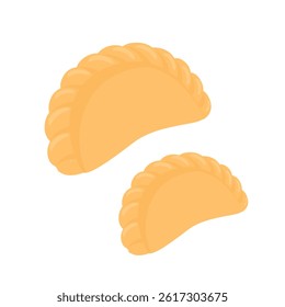 Traditional fried dumpling with braided crust on white background, hand pie shape perfect for Asian snack packaging, culinary branding, or food product template