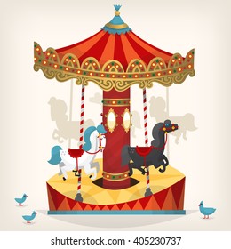 Traditional funfair amusement horse ride vector illustration. 