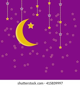 Traditional garland of Ramadan Kareem .Holy month of muslim community.Hand drawing hanging arabic star and moon . Vector background