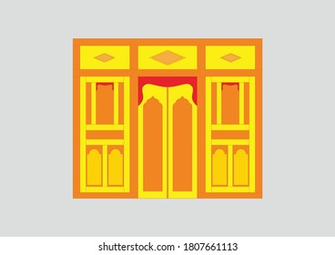 material de madera de portón tradicional, diseño vectorial de color amarillo