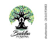 Traditional gautam buddha vector with tree for buddha purnima or vesak day greeting
