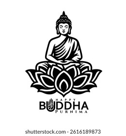 Traditional Gautama buddha hand drawn style and lotus flower for buddha purnima or vesak day greeting