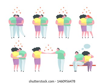 Traditional and Gay and Lesbian Couples relationship man and woman. Different relationship dating people characters, hugs, kisses, proposal, gay and lesbian relations. Flat isolated clip art.