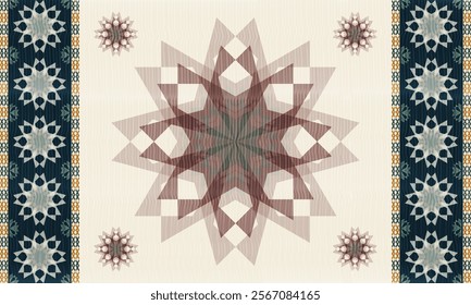 Traditional geometric cross stitch pattern, ikat pattern, abstract seamless pattern for printed fabric, rugs, curtains and sarongs, Aztec, African, Indian, Indonesian.
