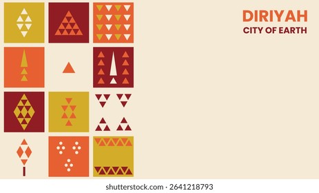 Traditional geometric Diriyah pattern in warm earthy colors representing Saudi Arabian heritage and culture

