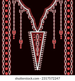 Traditional geometric ethnic embroidered neckline