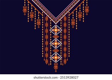 Traditional geometric ethnic neckline embroidery design for cloth, fabric and textile 