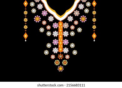 Traditional Geometric Ethnic Pattern,Flora Embroidered Necklace Design Fashion For Women's Blouse