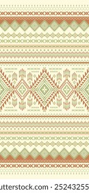 Étnica Geométrica Tradicional Tece Bordados Marrom, Verde no Fundo Bege. Motivo Floral de Aztec Design Padrão Sem Costura Vetor. imprimir listrado ornamento floral, padrão, design para embrulhar, seda