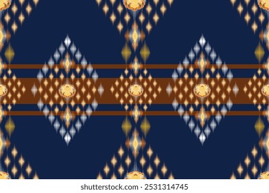 Traditional Geometric Ikat Pattern in Deep Blue and Gold