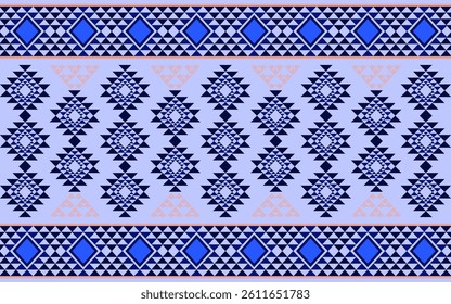 Traditional geometric motif ethnic navajo native American  seamless pattern on blue background.  used for graphics, fabric and textile print, decor, embroidery. Vector illustration.
