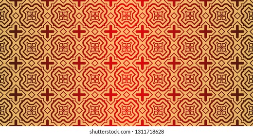 Traditional geometric Ornament. Seamless Vector Pattern. Interior Decoration, Wallpaper, Invitation, Fashion Design. Sunrise red color.