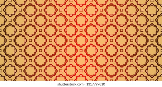 Traditional geometric Ornament. Seamless Vector Pattern. Interior Decoration, Wallpaper, Invitation, Fashion Design. Sunrise red color.