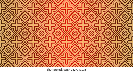 Traditional geometric Ornament. Seamless Vector Pattern. Interior Decoration, Wallpaper, Invitation, Fashion Design. Sunrise red color.