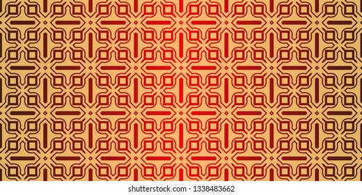 Traditional geometric Ornament. Seamless Vector Pattern. Interior Decoration, Wallpaper, Invitation, Fashion Design. Sunrise red color.