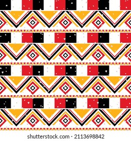 Patrón geométrico tradicional fondo de color rojo negro dorado para fondo de alfombra, papel pintado de tela e ilustración vectorial de camisa
