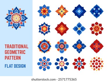 traditional geometric pattern icon symbol for decoration flat design vector set