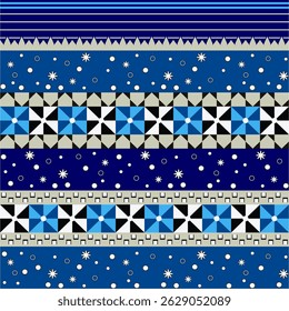 Traditional Geometric Pattern Seamless named Cilugam on Blue color scheme, can be used on fabric and fashion design pattern
