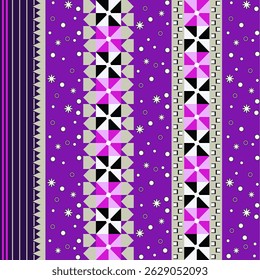 Traditional Geometric Pattern Seamless named Cilugam on purple color scheme, can be used on fabric and fashion design pattern