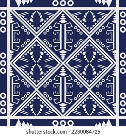 Traditional geometric patterns for backgrounds, tapestry, wallpaper, scarf, batik, sarong, vector, embroidery. indigo white silk