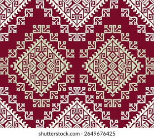 Traditional Geometric Pixel Art Pattern Tribal Embroidered Textile Background