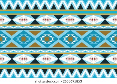 traditional geometric textile pattern composed of repeating horizontal bands. The design features symmetrical motifs, including diamond shapes, triangular forms, and star-like floral elements. 