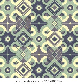 Traditional geometric tile background. Abstract ornamental vector illustration. Template for textile, interior design, wall decoration, surface textures. Mosaic texture.