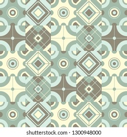 Traditional geometric tile background. Abstract ornamental vector illustration. Template for textile, interior design, wall decoration, surface textures. Mosaic texture in natural colors.