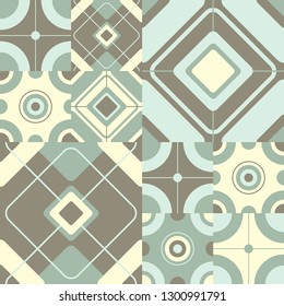 Traditional geometric tile background. Abstract vector illustration in natural pastel colors. Template for textile, interior design, wall decoration, surface textures.