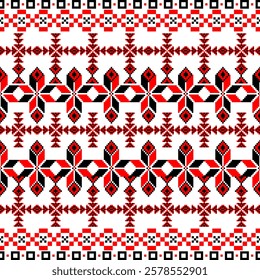 Traditional geometric Ukraine pattern. Red and black element. Vector illustration.