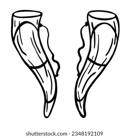 Traditional georgian animal horn for wine. Caucasian horn. Georgia symbols. Vector illustration.