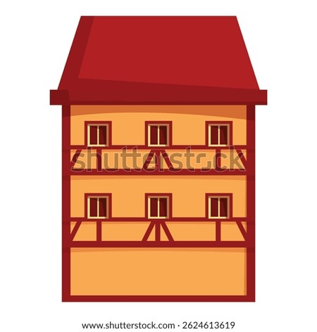 Traditional german or alsace half timbered house with overhanging stories and red tile roof, typical of medieval architecture