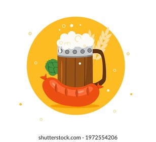Traditional German Beer Festival, Oktoberfest Banner. Flat abstract metaphor cartoon vector illustration concept design. Isolated on white background
