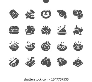 Cocina tradicional alemana. Cerveza, pretzels y diversas especialidades bávaras. Menú para el restaurante y la cafetería. Iconos sólidos vectoriales. Pictograma simple